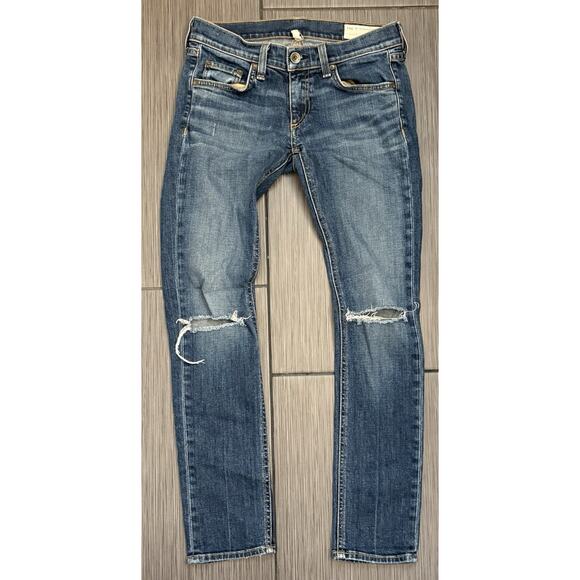 Rag & Bone Women’s Tomboy Jeans Measure 29x28 Dark Wash Low Rise Distressed - Picture 1 of 8